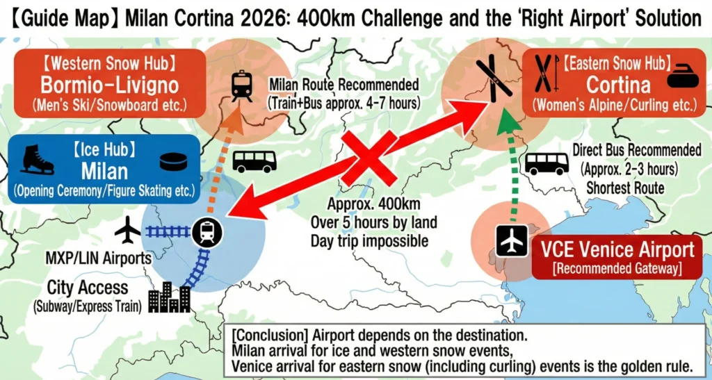 Which airport should you use for traveling to Milan or Cortina? (AI-generated based on web articles)