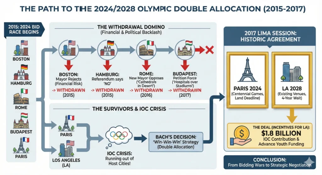 Behind the Scenes of the Simultaneous Selection of Paris 2024 and Los Angeles 2028 (AI-generated using web articles as source material)